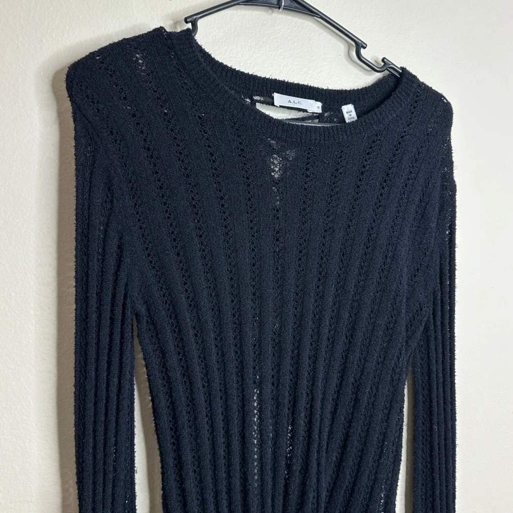 A.L.C. Miguel Sweater Lace Up Back Pointelle Knit Black size Small